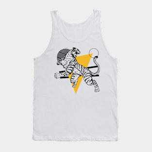 Retro Black & Gold Tiger on the Attack // Vintage Geometric Shapes Background Tank Top